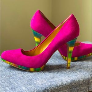 Nine West Fuchsia Pink Suede with Multicolored Heels